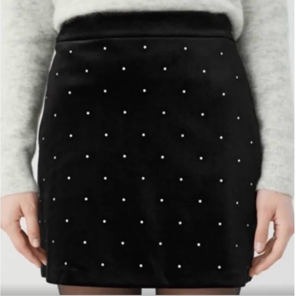 & other stories black velvet mini skirt with rhinestones